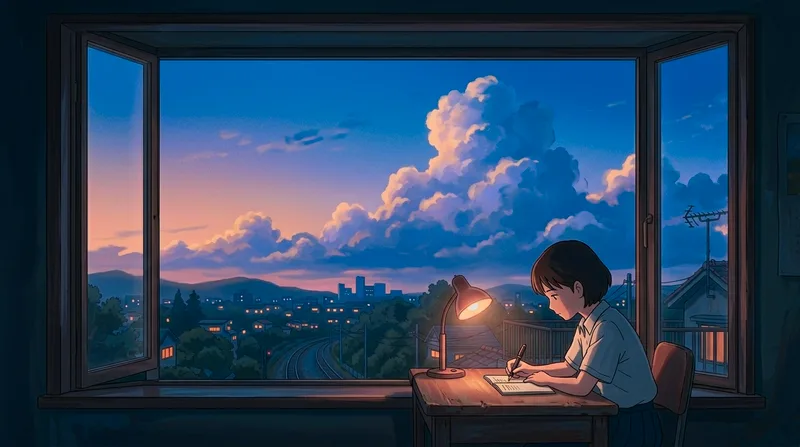 Calm dusk sky anime illustration